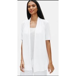 Eileen Fisher Organic Linen Short-Sleeve Cardigan White Minimalist Size Small